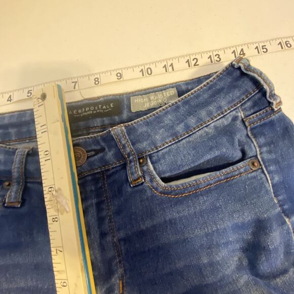 Y2K Women's Aeropostale High Waisted Jeggings Size 4 Regular Medium Blue Stretch - Picture 4 of 9